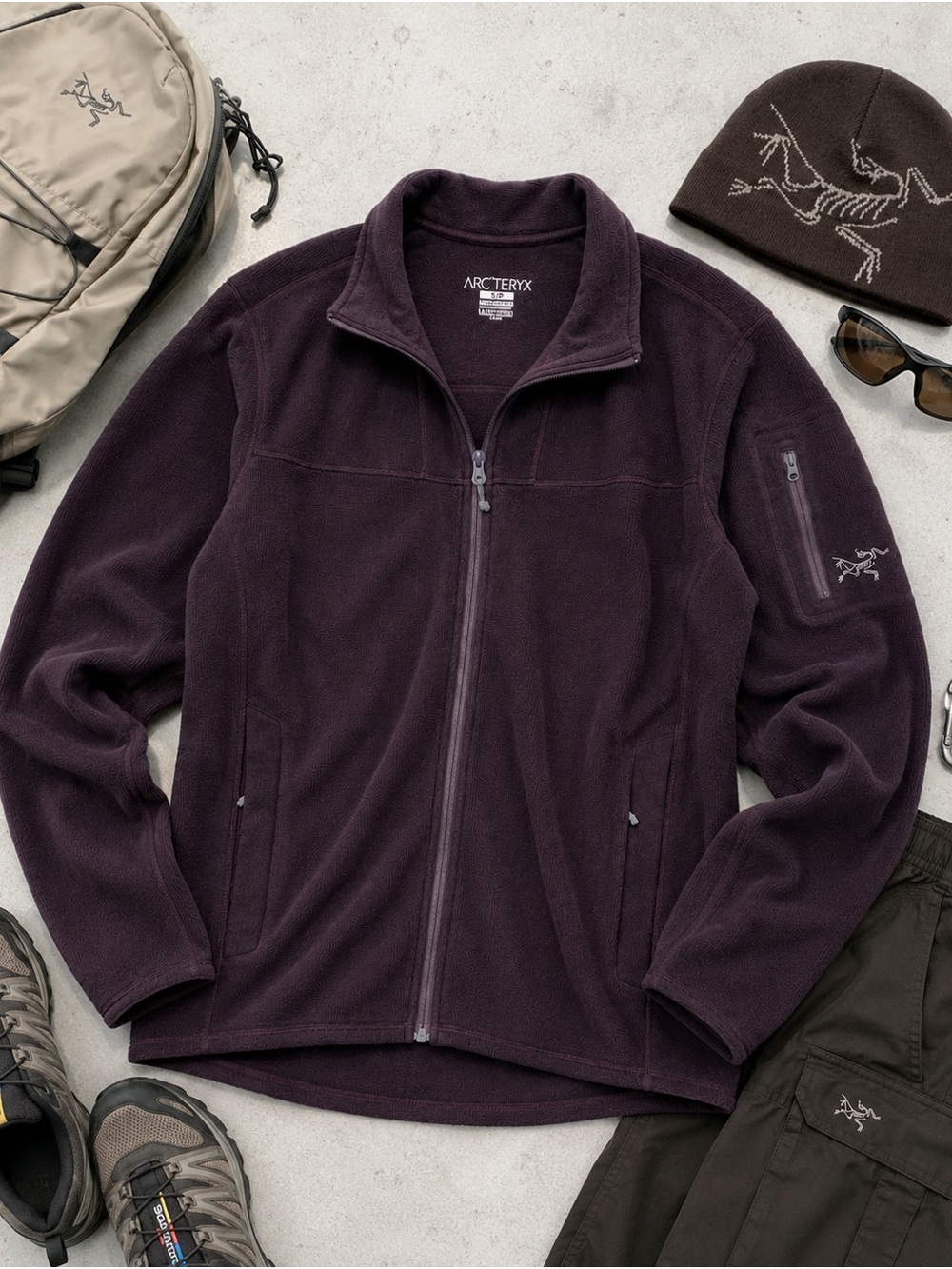 Arc’teryx Polartec Fleece Jacket Men’s Small Plum Full Zip Lightweight Outdoor‎